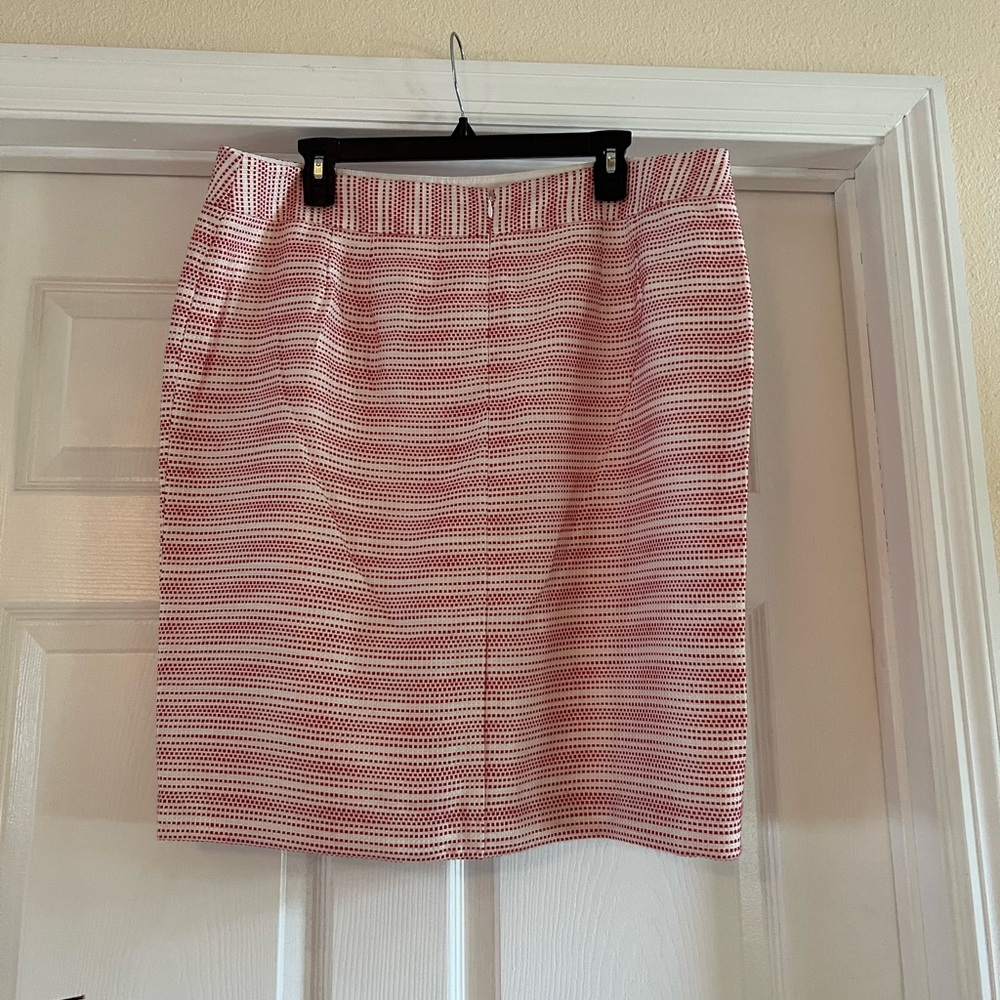 Ann Taylor Red and White Knee-Length Pencil Skirt